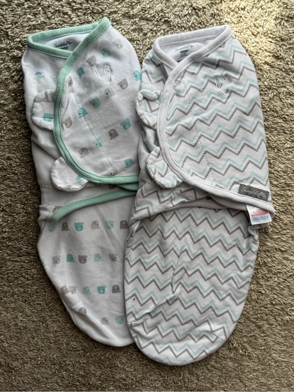 SwaddleMe Original Swaddle Wraps 2 Pack Small/Medium Elephant Chevron Mint Gray